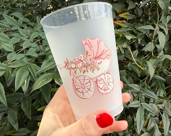 Baby Carriage Cups | Pink or Blue Reusable Party Drinkware (Set of 10)