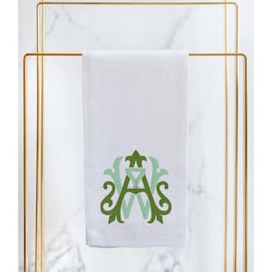 Interlocking Initial Embroidered Linen Guest Towel