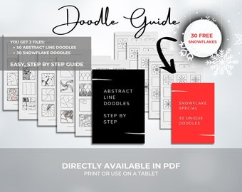 Doodle guide | Digital | Step by step | FREE Snowflake special | Art Therapy | PDF