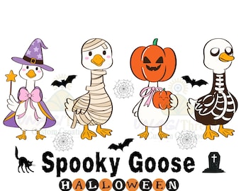 Halloween Goose PNG Bundle: Funny Cartoon Witch, Frankenstein, Spooky Geese (Digital Download)