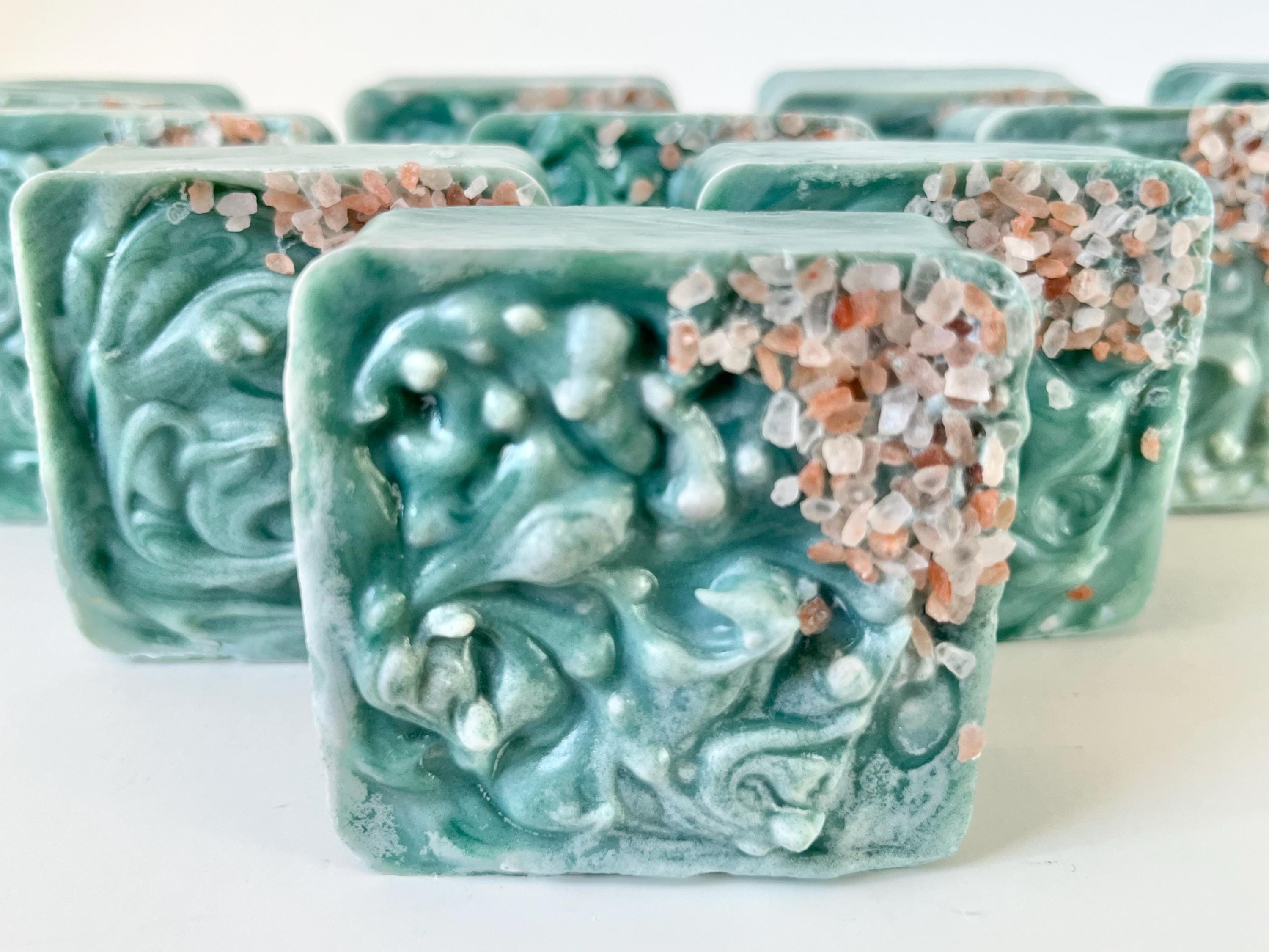 Get 2 Sea Salt Swirl (Palm-Free) Homemade Soap Bars, Handmade Spa Gift, Luxury Party Favors, Cold Process Soap, Gentle Exfoliating Soap