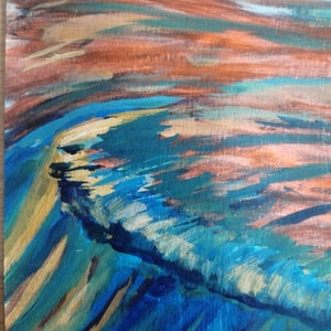 Peinture acrylique, couché de soleil sur une vague image 2