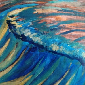 Peinture acrylique, couché de soleil sur une vague image 4