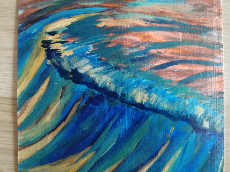 Peinture acrylique, couché de soleil sur une vague image 4