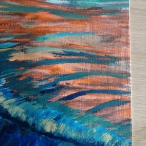 Peinture acrylique, couché de soleil sur une vague image 3