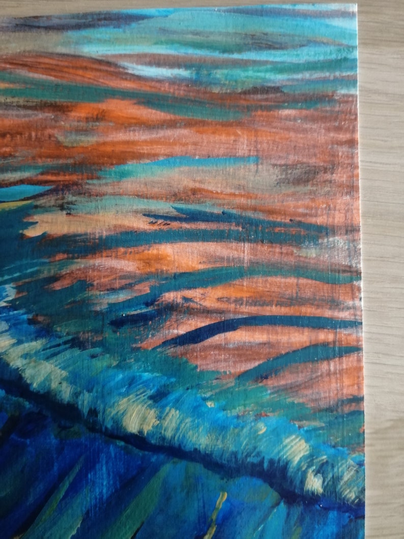 Peinture acrylique, couché de soleil sur une vague image 3