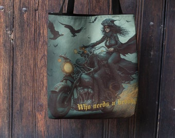 Motorcycle Mama Tote Bag, Witchy Bike Rider, Witch Shoulder Bag, Motorcycle Lovers, Vintage Motorcycles, Witch Biker, Gift for Witch