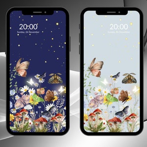 2 Moth Phone Wallpaper | flower Wallpaper | Mushroom Wallpaper | IPhone wallpaper | Digital Phone Wallpaper