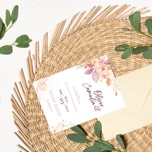 Invitación de boda Boho, invitación de boda Boho minimalista, invitación moderna simple, elegante conjunto de tarjetas de boda Boho, diseño personalizable