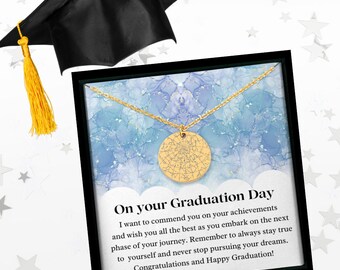 Regalo de graduación, mapa de estrellas de graduación personalizado, collar de mapa de estrellas personalizado, colgante de monedas, collar de oro/plata/oro rosa personalizado