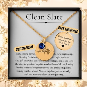 New Beginnings Gift for Her, Divorced Gift, New Job, Break up Gift Necklace, Moving Gift, Clean Slate, Personalized Name and Birthstone