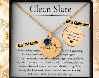 Regalo para un nuevo comienzo, regalo para divorciados, nuevo trabajo, collar para una ruptura, regalo para una mudanza, borrón y cuenta nueva, nombre personalizado y piedra de nacimiento.
