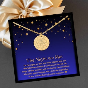 Collana con mappa stellare "The Night We Met", collana con mappa stellare personalizzata, collana incisa, ciondolo con moneta, gioielli con biglietto d'auguri personalizzato