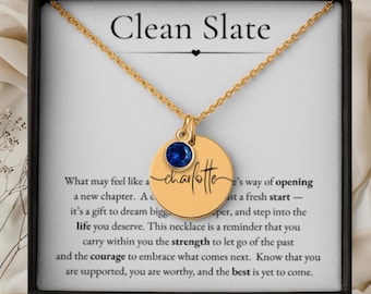 Regalo para un nuevo comienzo, regalo para divorciados, nuevo trabajo, collar para una ruptura, regalo para una mudanza, borrón y cuenta nueva, nombre personalizado y piedra de nacimiento.