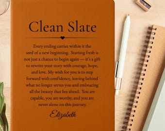 Diario personalizado "Clean Slate", regalo inspirador para nuevos comienzos, graduación, divorcio, cambio de carrera, nuevos comienzos, diario de cuero.