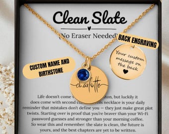 Collar "Pizarra en Blanco", regalo para un nuevo comienzo, nombre y piedra de nacimiento personalizados, joyería para un nuevo comienzo, regalo de ánimo, divertido "Pizarra en Blanco".