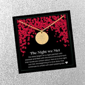 The Night We Met sterrenkaartketting, gepersonaliseerde sterrenkaartketting, gegraveerde ketting, munthanger, CustomMessage Card-sieraden
