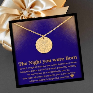 Gepersonaliseerde ketting met sterrenkaart, cadeaus voor vrouwen, cadeaus voor meisjes, CustomMessage Card-sieraden, The Night You was Born