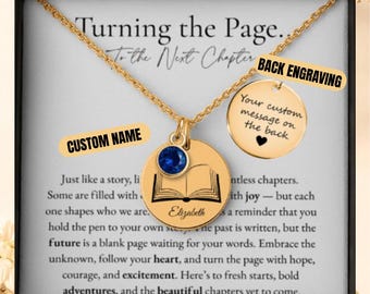 Collar personalizado "Nuevos comienzos", collar personalizado para mujer, "El siguiente capítulo", caja de regalo para despedida de divorcio, collar con piedra de nacimiento