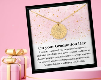 Regalo de graduación, mapa de estrellas de graduación personalizado, collar de mapa de estrellas personalizado, colgante de monedas, collar de oro/plata/oro rosa personalizado