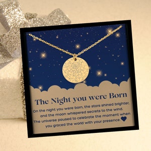 Gepersonaliseerde ketting met sterrenkaart, cadeaus voor vrouwen, cadeaus voor meisjes, CustomMessage Card-sieraden, The Night You was Born