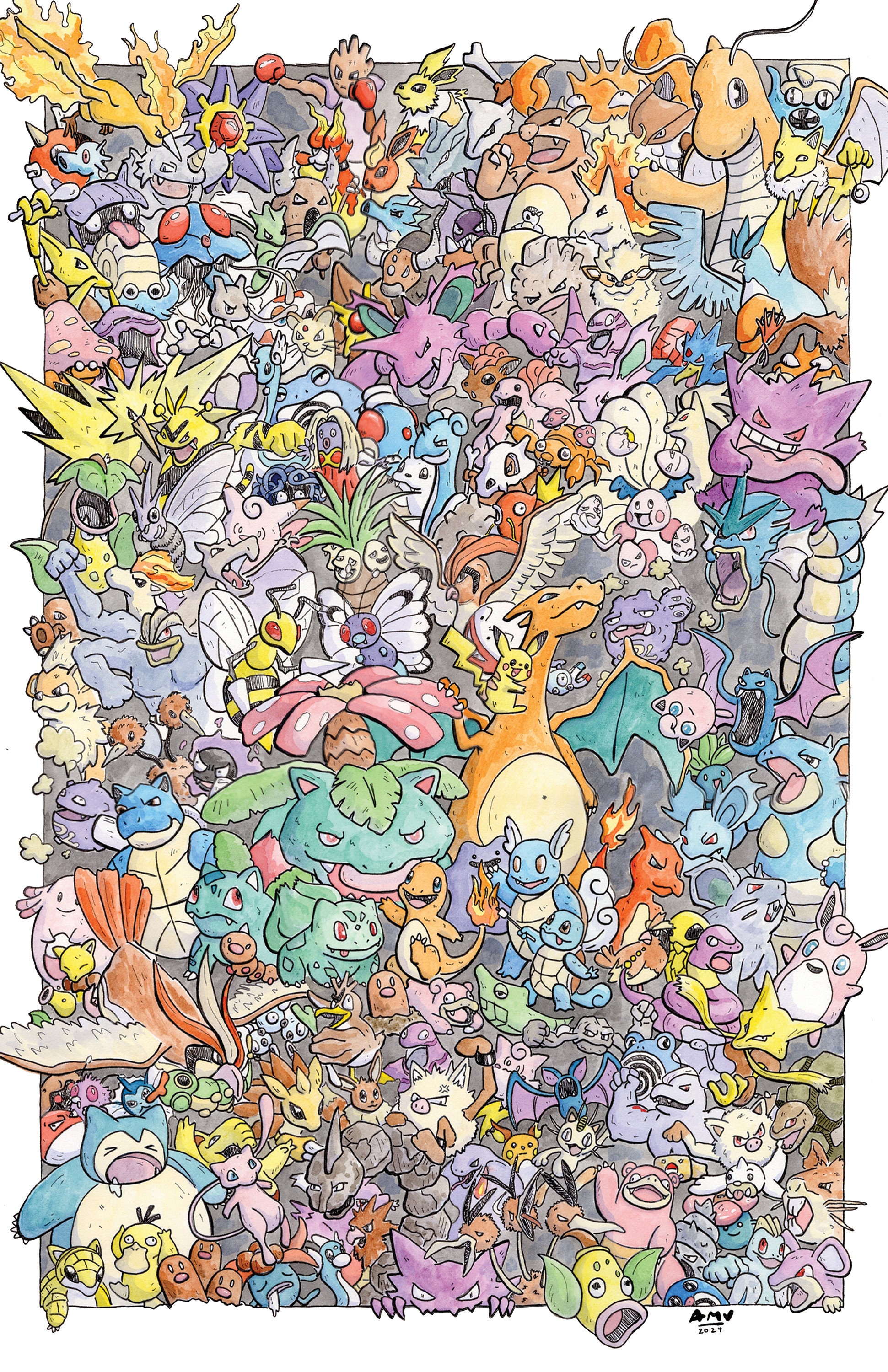 オリジナルポケモン151匹の水彩画 - Etsy 日本
