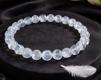 Blue Needle Quartz Beaded Bracelet: Natural Angel Feather Gemstone
