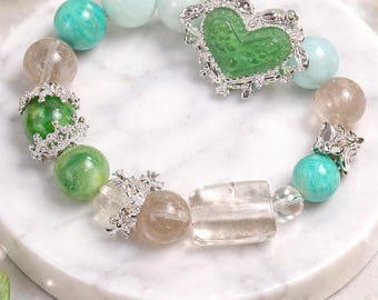 Natural Quartz and Jade Bracelet, Multiple Kinds Unique Design  Charm