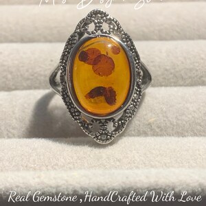 Vintage Design Natural Baltic Amber Ring: Adjustable Silver Plated Band No.5