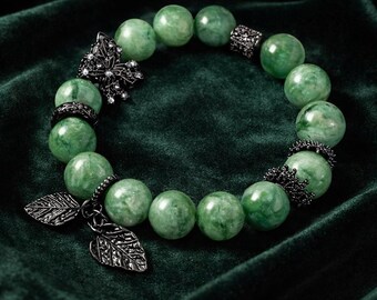 Unique Natural Green Lepidolite Stretch Bracelet with Charm Accents – Earthy Gemstone Jewelry