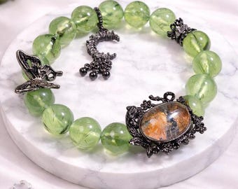 Natural Prehnite Crystal Bracelet with Seasonal Phantom Quartz  Charm | Energy