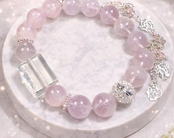 Unique Piece!  Natural Amethyst Rabbit Fur Crystal Bracelet with Clear Quartz Charm | Purple | Handmade