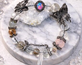 Unique Natural Crystal  Gemstone Bracelet | Rose  Energy Beads