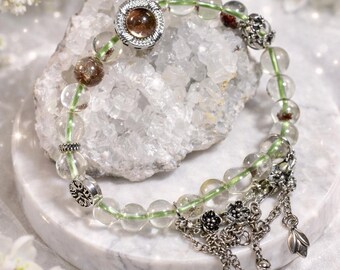 Natural Phantom Quartz Bracelet, Round Cycle Charm