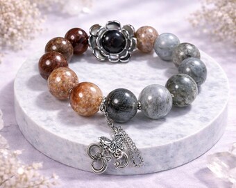 Phantom Quartz Bracelet: Obsidian Flower  - Good Luck Career