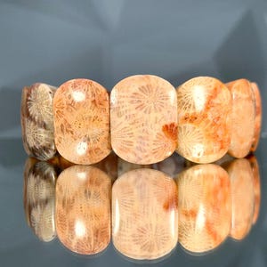 Silicified Coral Fossil Agate Bracelet: Natural Gemstone Flower Bangle
