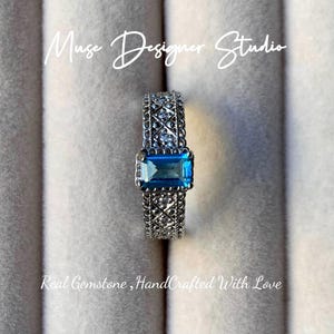 Adjustable Swiss Blue Topaz Ring: Silver Plated Asscher Cut Statement