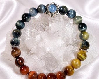 Natural Tiger Eye Crystal Quartz Bracelet, Star Charm, Gemstone Jewelry