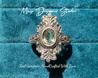 Faceted Citrine Ring: Rococo-Inspired Gemstone Statement