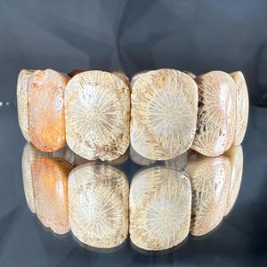 Petoskey Stone Bracelet: Natural Silicified Coral Fossil, Floral Design