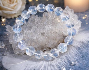 Blue Needle Quartz Bracelet: Natural Angel Feather Gemstone, 10mm Beads