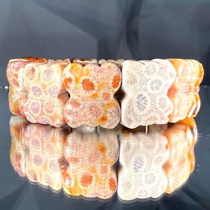 Silicified Coral Fossil Bracelet: Floral Daisy Design, Elastic Band