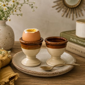 【John Sanderson 】エッグセット 4名用 エッグカップ Vintage Stoneware Egg Cup Set | Rustic Farmhouse Ceramic Egg Cups