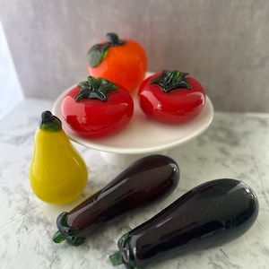 Decorative Hand Blown Murano Style Glass Fruits and Vegetables - Lot of 6