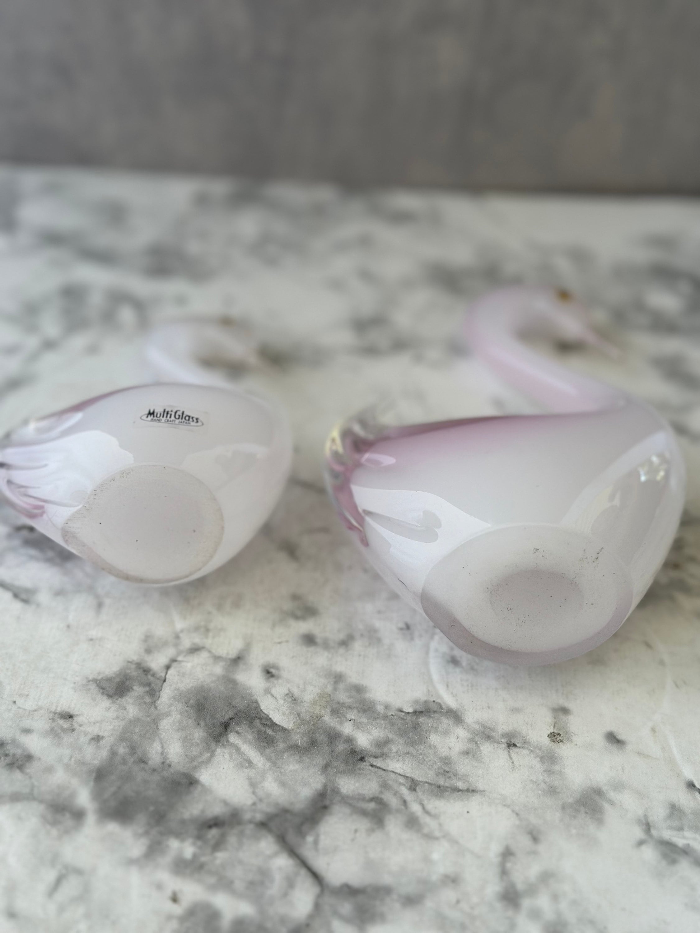 Pair of Multi Glass Swans - Pink and White, Made in Japan - Etsy