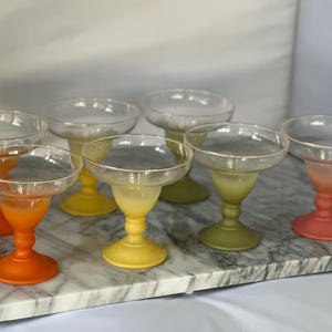 Set Of 7 Vintage Mid-Century Barware Pastel Blendo Margarita Glasses Gold Trim