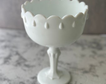 Vintage Indiana GlassWhite Large Milk Glass Tear Drop Compote Pedestal Bowl Dish