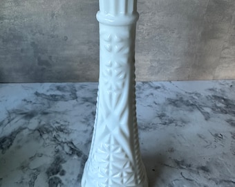 Anchor Hocking Milk Glass Stars and Bars Tall Bud Vases 9 Inch