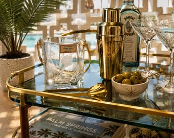 Wiaderko do lodu Vintage Arte Murano Linea Mary Kristall | Wyprodukowano we Włoszech Kryształowe wiaderko do lodu ze złotymi szczypcami | Hollywood Regency Barware