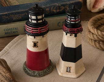 Vintage Sakura By Oneida Lighthouse Salt & Pepper Shakers | By the Sea Coastal Kitchen Decor | Nautical Ceramic Lighthouse Set